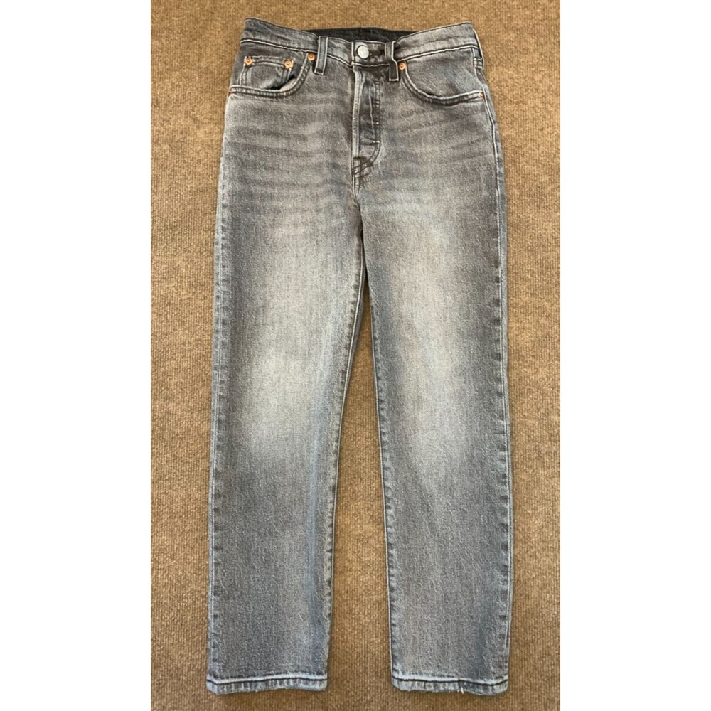 Levis Premium 501 Jeans Womens 24x26 Mid Rise Straight Leg Gray Wash Denim